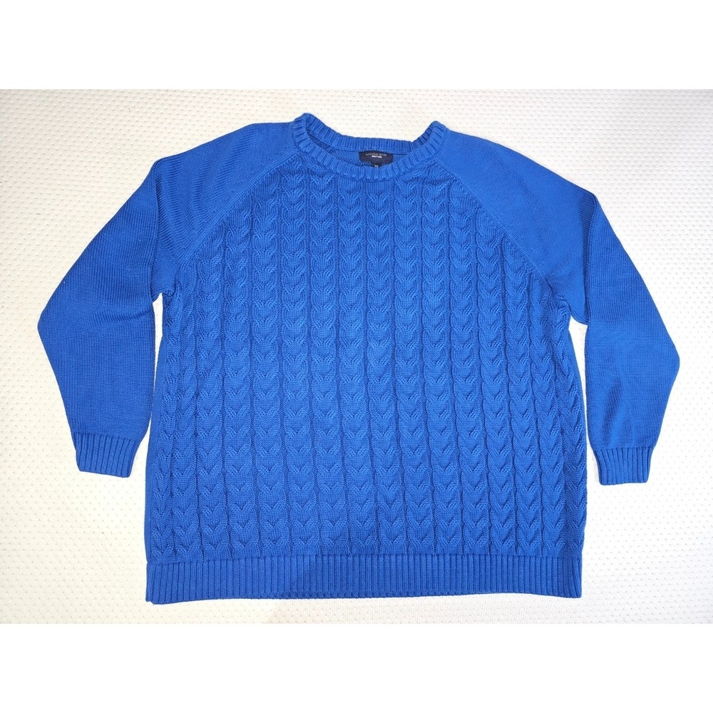 Womens 3X Lands End Drifter Royal Blue Long Sleeves Cable Knit Sweater Academia